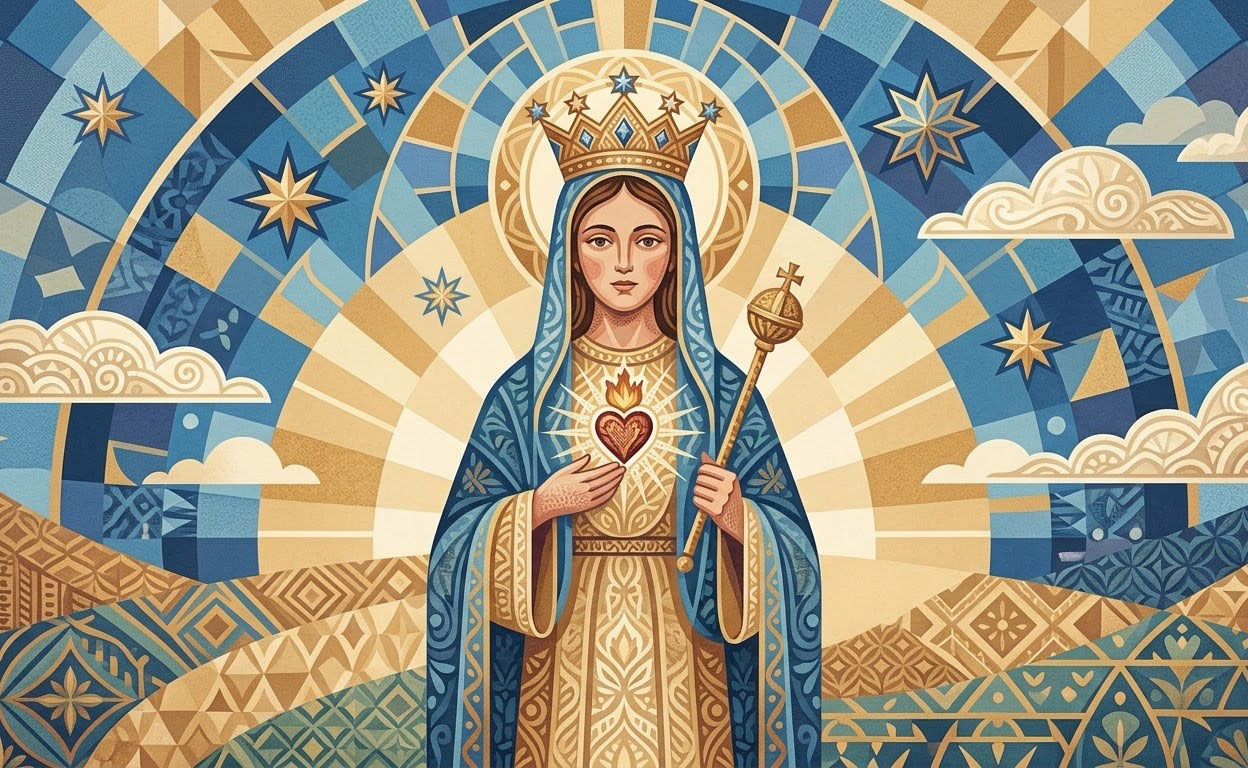 Maria, Königin der Herzen - Illustration prière catholique